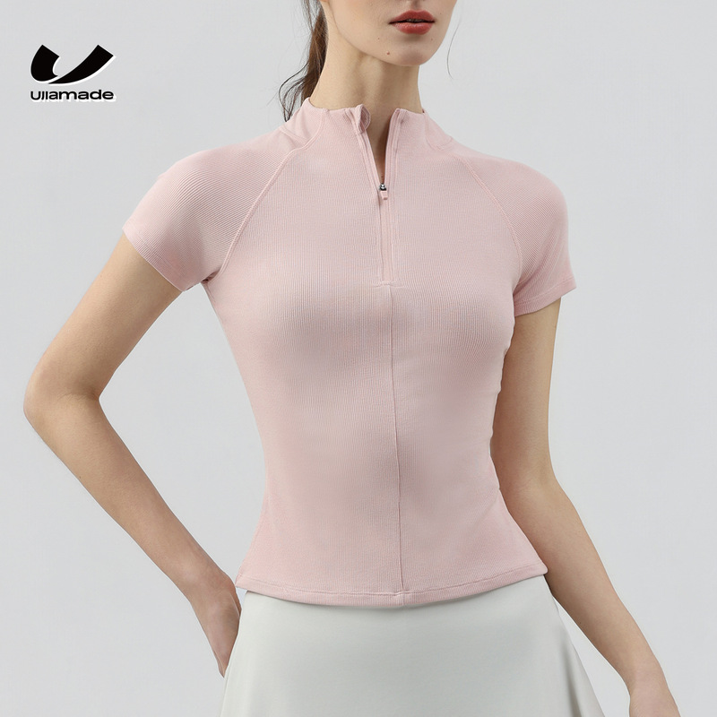 Yoga Clothing, Invisible Half-Zip Short-Sleeved Tee, Daily Yoga T-Shirt, Yoga Top, Slimming Running Sports Fitness Clothing