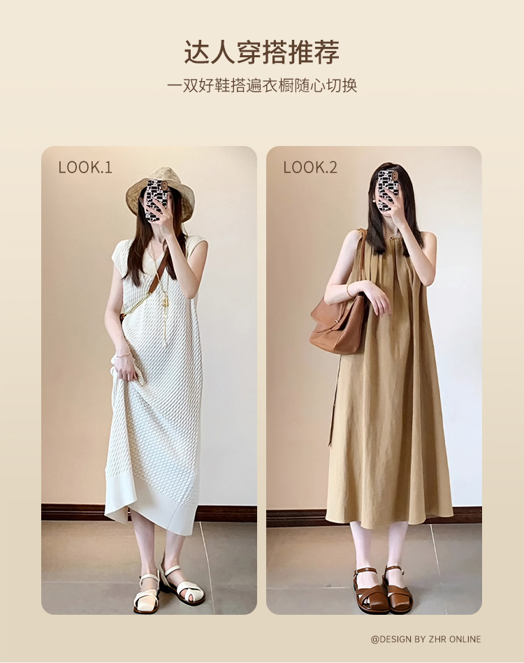 Sandal nữ quai ngang kiểu La Mã phong cách Pháp, mũi hở bán bít, đế bằng thoáng khí — KN38 màu be chi tiết 8