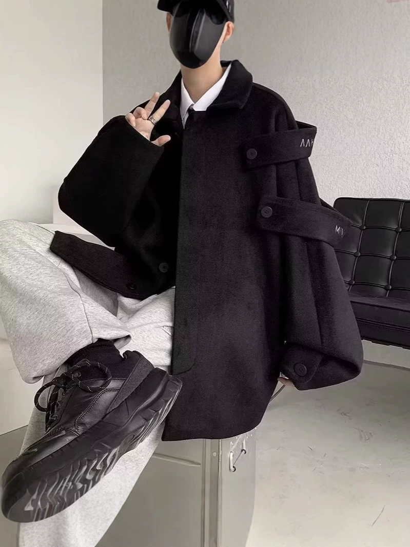 Tide Demi-Season Wool Coat: Retro Small-Design Warm Jacket for Leisure, Oversized Loose Fit