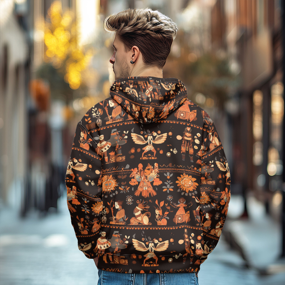 Giacca in cotone spesso con cappuccio e cerniera da uomo in stile europeo stampato autunno e inverno 2024_voghion.com