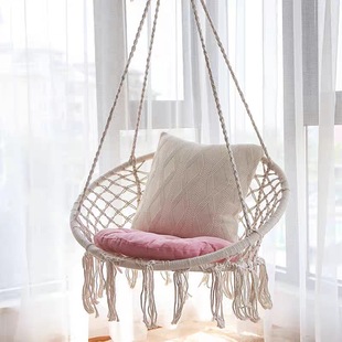 Ins Scandinavian Style Internet Celebrity Hanging Basket Outdoor Cotton Rope Hanging Chair Balcony Cradle Chair Indoor B&B Tassel Swing Wholesale