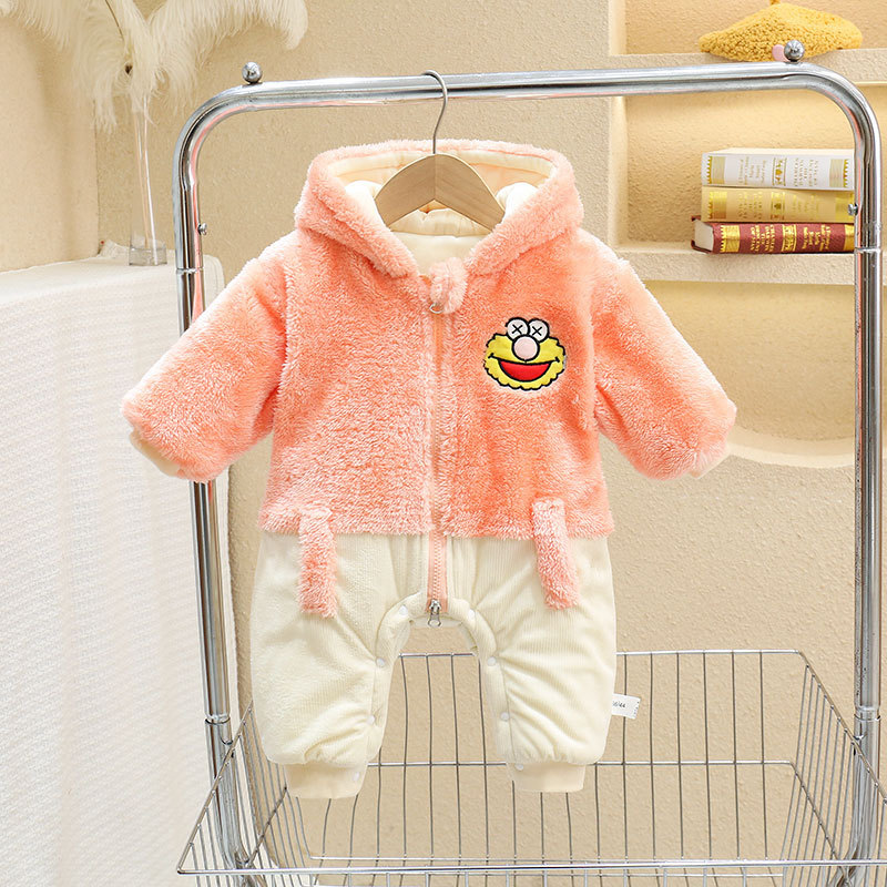 Mono engrosado forrado de lana de invierno recién nacido mono masculino y femenino bebé forma de dibujos animados mameluco infantil mameluco de excursión