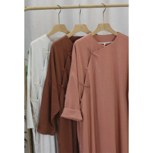 2461秋女士棉麻手工盘扣圆领文艺宽松禅意斜开襟连衣裙长袍