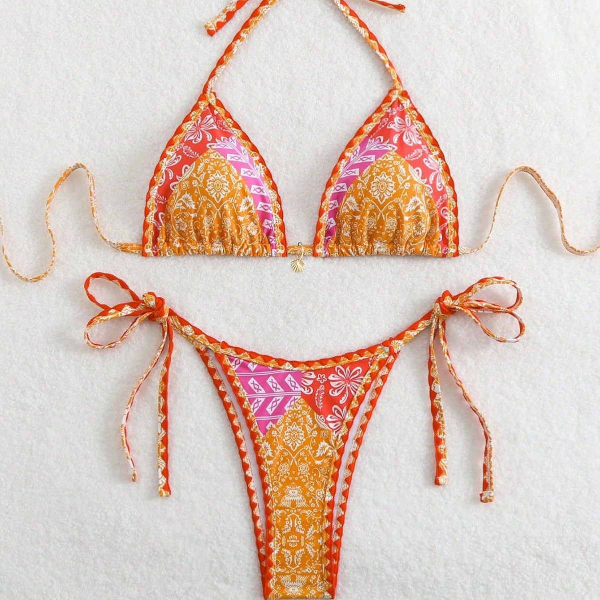 2025 European and American Cross-Border Foreign Trade Amazon Trendy Printed Halterneck Suspender Sexy Bikini Split System with Hot Spring