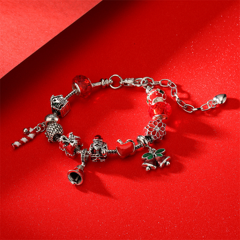 Europea y americana DIY con cuentas de hueso de serpiente cadena cuentas de vidrio muñeco de nieve muleta pulsera Navidad campana regalo Navidad pulsera