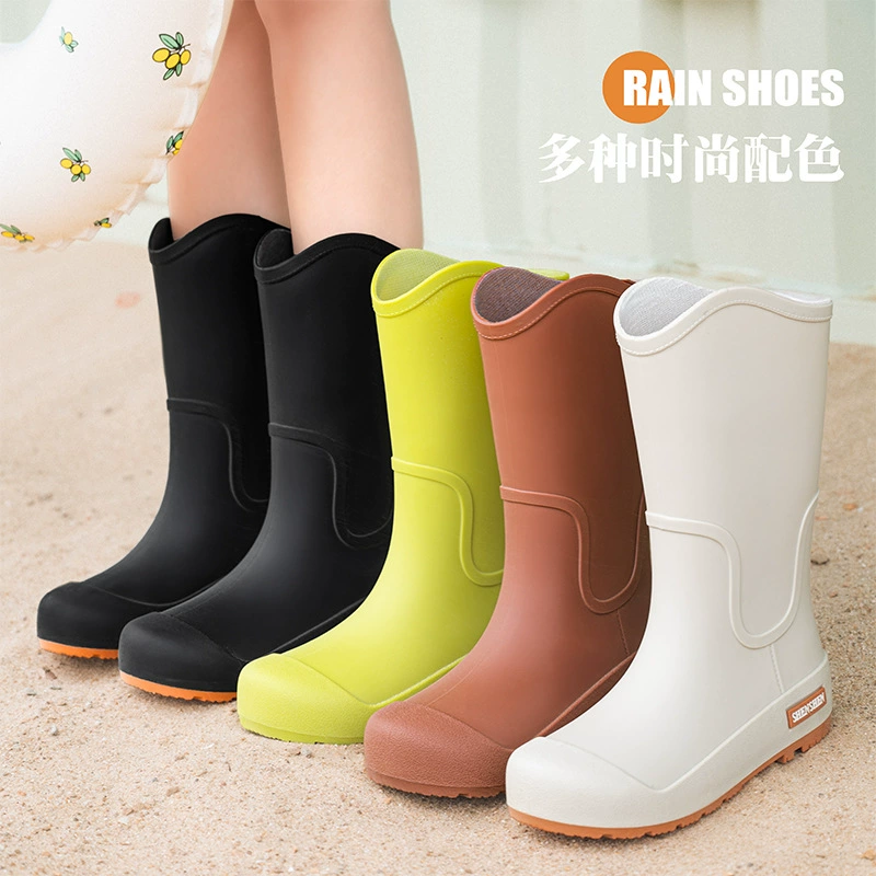 Дождевые ботинки женские модные наружные ножки женские дождевые сапоги новые длинные трубочки водонепроницаемые рукава обувь нескользкая обувь с толстой подошвой износостойкая резиновая обувь