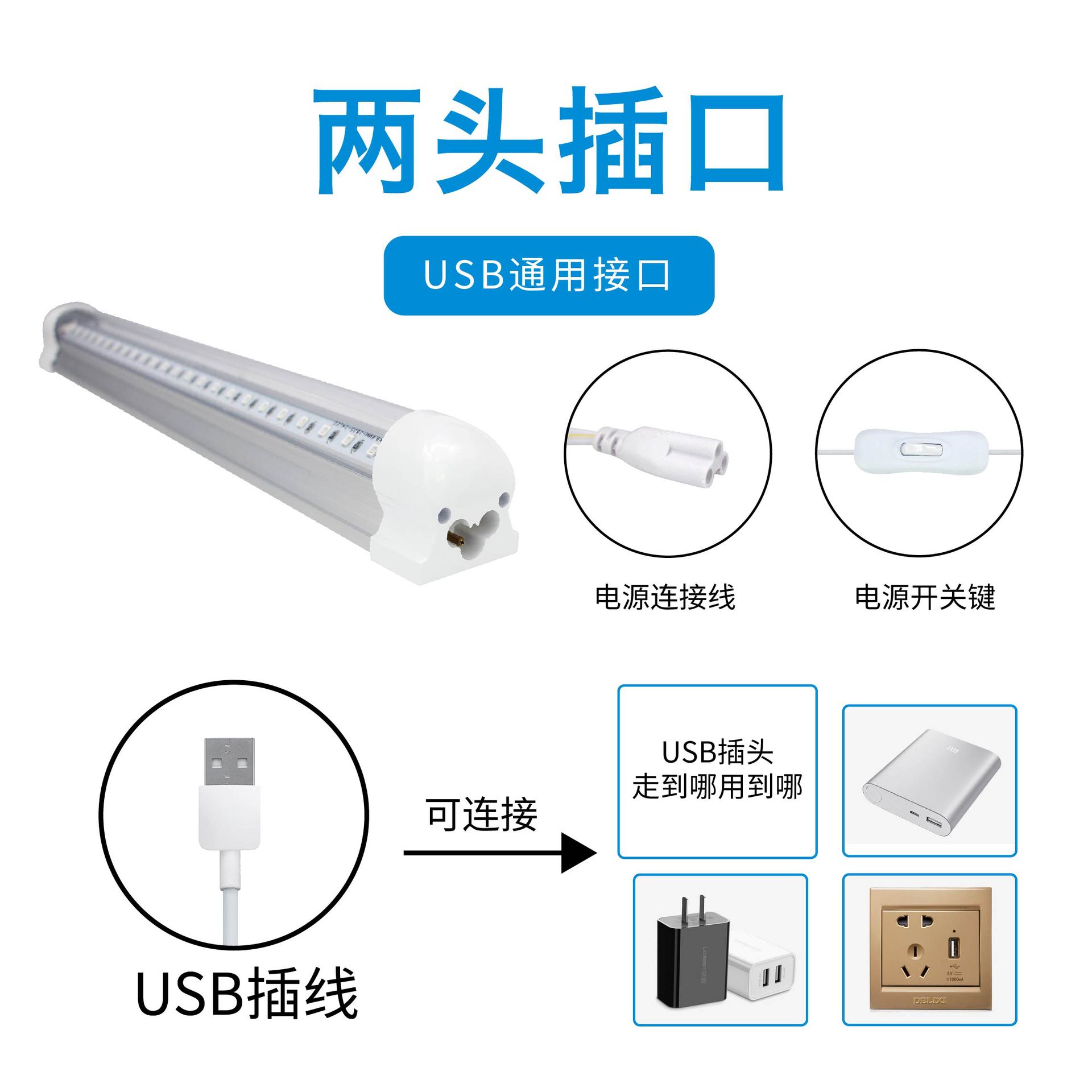 LEDUV紫外线灯管5VUSB充电宝插电照蝎子面膜化妆品检测T8荧光灯管
