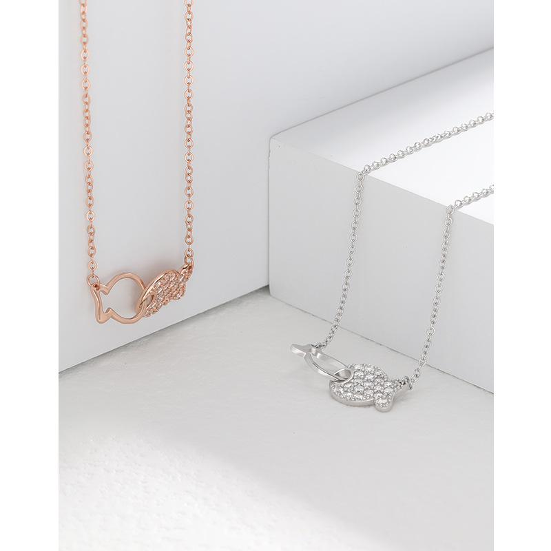 S925 plata esterlina Piscis collar Luz de lujo personalidad nicho diseño alto grado colgante clavícula cadena chapado en oro rosa