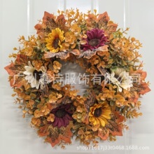 爆款秋季感恩节花环丰收节菊花向日葵装饰跨境亚马逊Fall Wreath
