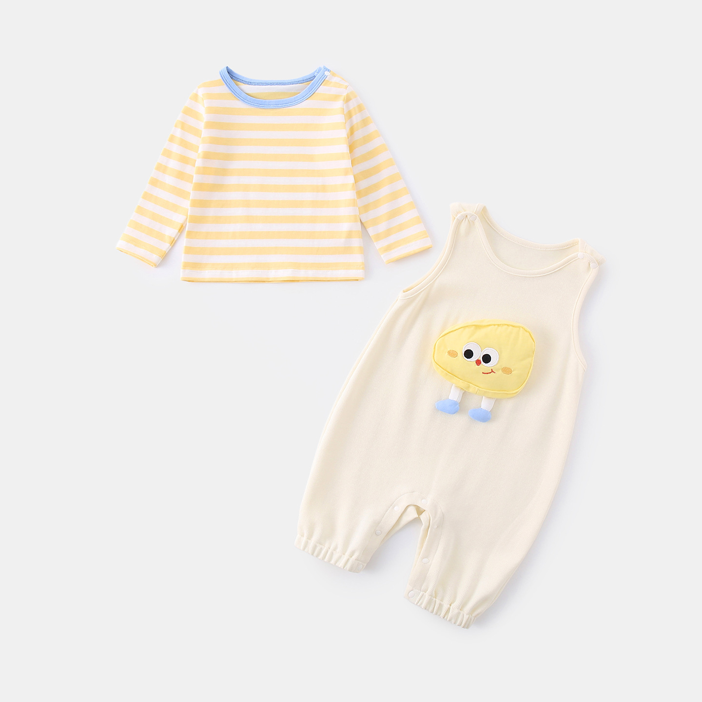 106059819@qq.com Tenue de printemps pour bébé : Ensemble deux pièces pour bébés de quelques mois, comprenant un t-shirt rayé et un pantalon à bretelles. Convient aux nourrissons._voghion.com