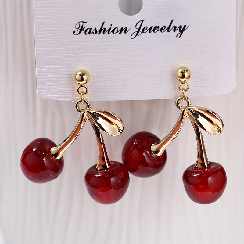 Aretes de cereza roja para mujer – colgante exquisito, fruta de imitación versátil, nuevo estilo