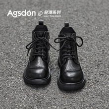 奥古狮登黑色马丁靴女2025新款冬季厚底休闲短靴复古英伦系带单靴