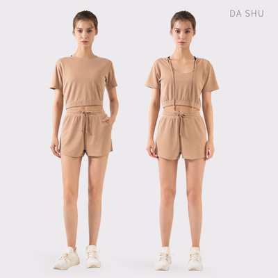 Europe and America new pattern motion Short sleeved suit Hip Easy ventilation run Bodybuilding Yoga suit shorts suit female