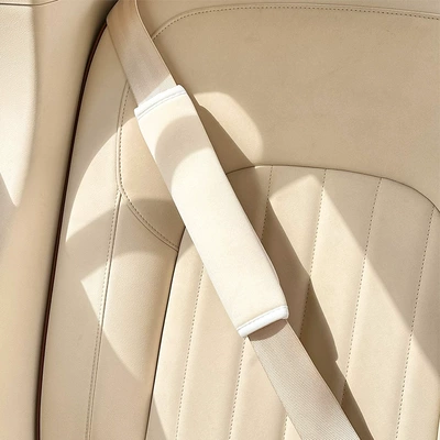 pads, car interior accessories — Seat belt shoulder pad - ice-silk-shoulder-pads-in-beige-color