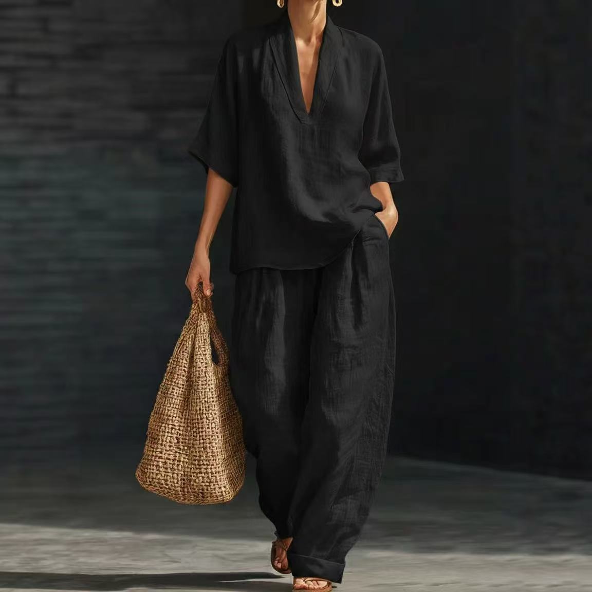 European and American Popular Casual Fashion Suits 2026 Summer New Loose Plus-Size Suits Foreign Trade Short-Sleeve Solid Color Sets