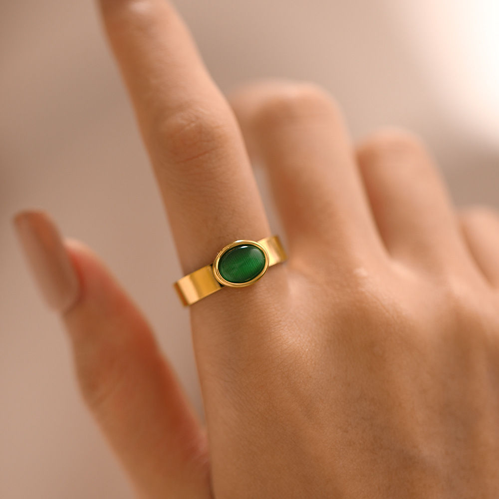 Elegant Oval Stainless Steel Plating Opal Open Ring