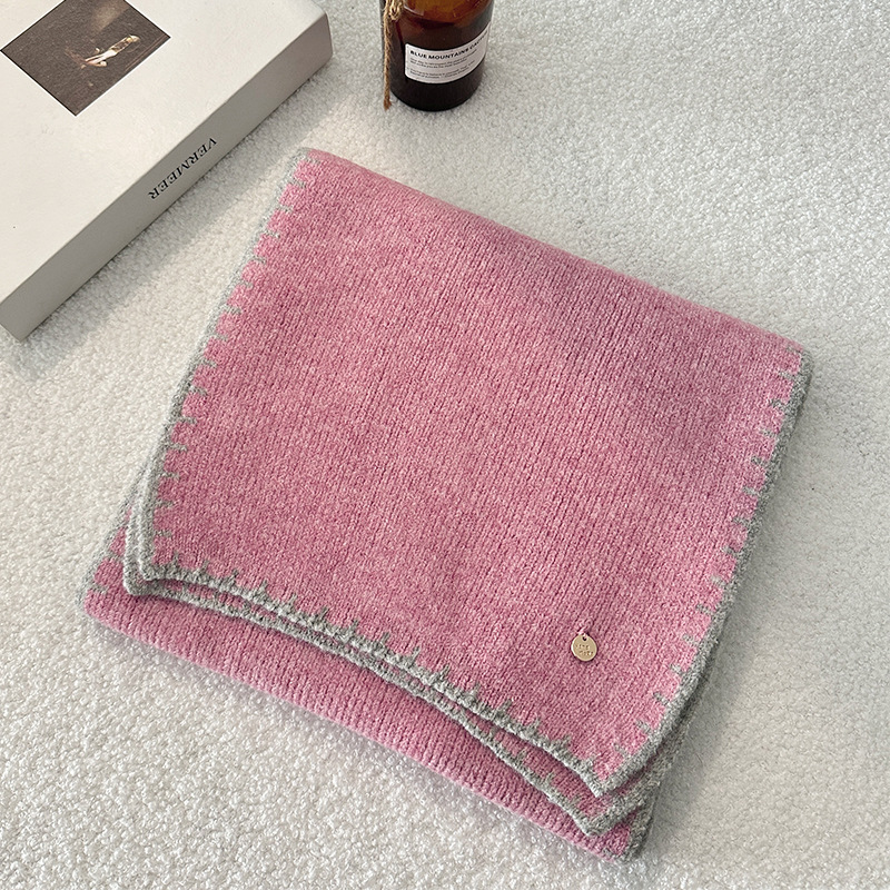New Lock Edge Knitted Wool Scarf Winter Solid Color Small Fragrance Christmas Atmosphere Gift Soft Waxy Scarf_voghion.com