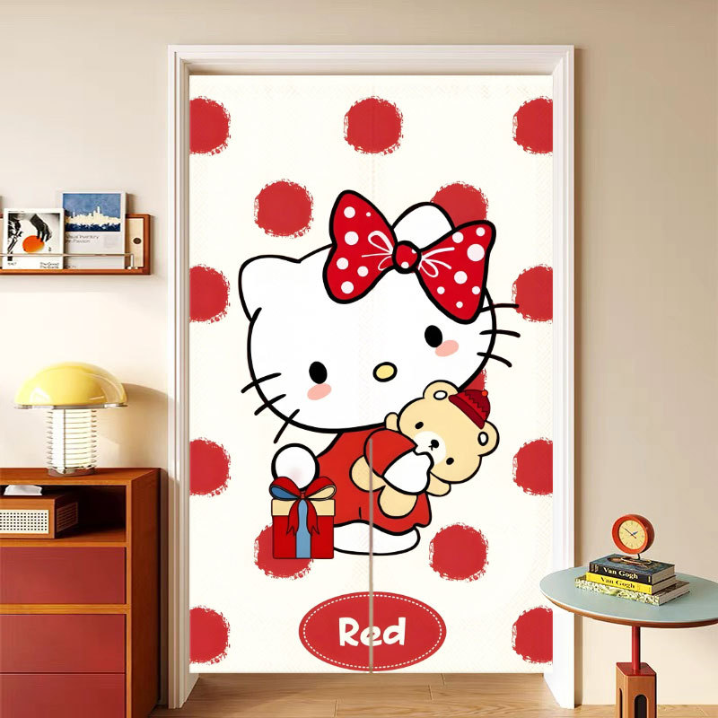Hellokitty Door Curtain Hello Kitty Cute Girl Kidsren's Room Bedroom Bathroom Fabric Partition Curtain Without Punching