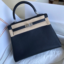 手工蜡线togo头层牛皮凯利包内缝二代凯丽荔枝纹单肩斜挎手提包女