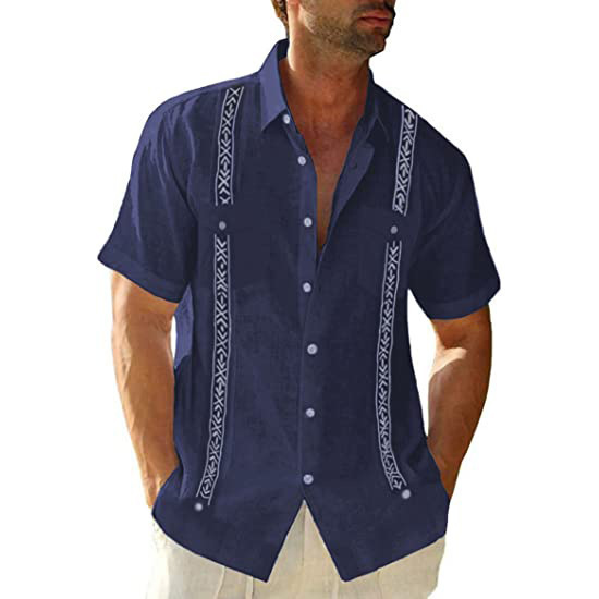 3D printed shirt cross-border Amazon ebay men's short sleeve four-sided elastic fabric Cuba beach solid color simple