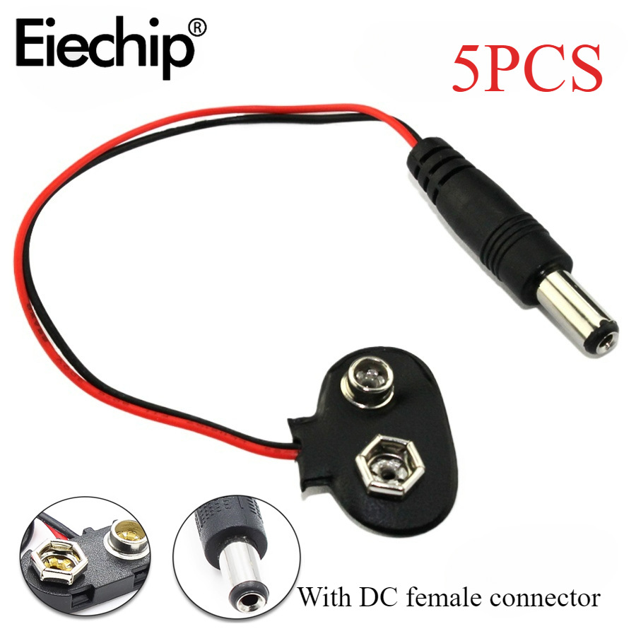 T型9V18650电池卡扣连接器夹/引线支架带DC3.5母头电源适配器跨境