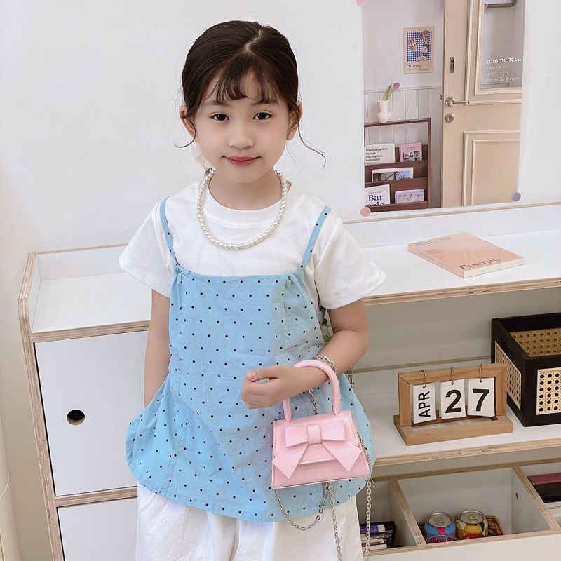 Bolso de princesa de estilo occidental Bolso de hombro para niña con lazo lindo de color sólido simple