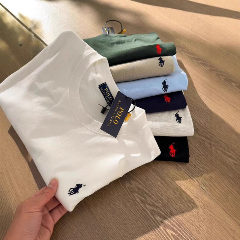 Cross-Border Export Supply Laff Rl Pony Logo Round Neck Short-Sleeved Men's Summer Paul Polo Casual Cotton T-Shirt