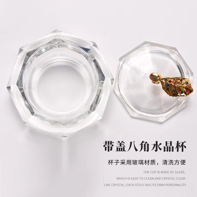 Nueva Cruz-frontera directa de uñas recta vidrio octogonal con tapa Copa de cristal desembalaje herramienta de lavado de uñas Copa