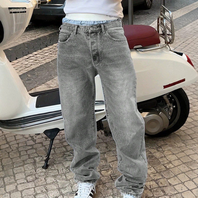 Independent brand 2026 summer men's gray designer casual pants, fashionable distressed vintage washed jeans in stock Independent brand 2026 summer men's gray designer casual pants, fashionable distressed vintage washed jeans in stock