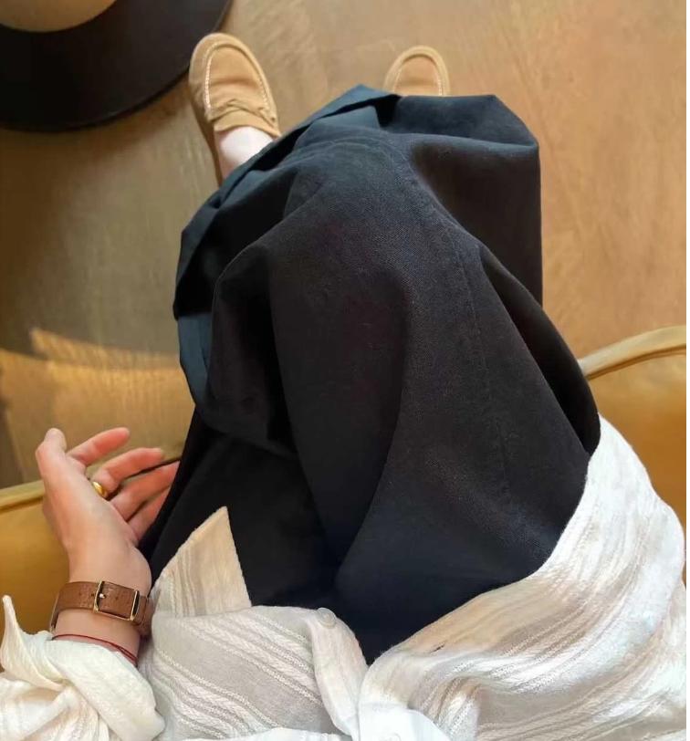 Quần culottes nữ ống rộng cạp cao chất liệu tencel mềm mại phong cách Hàn Quốc — Xanh lông mòng đen, màu trắng chi tiết 4