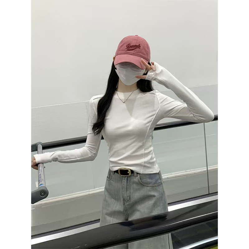 Moses魔西女王秋冬韩版圆领修身上衣纯色鱼骨设计百搭长袖打底T恤|undefined
