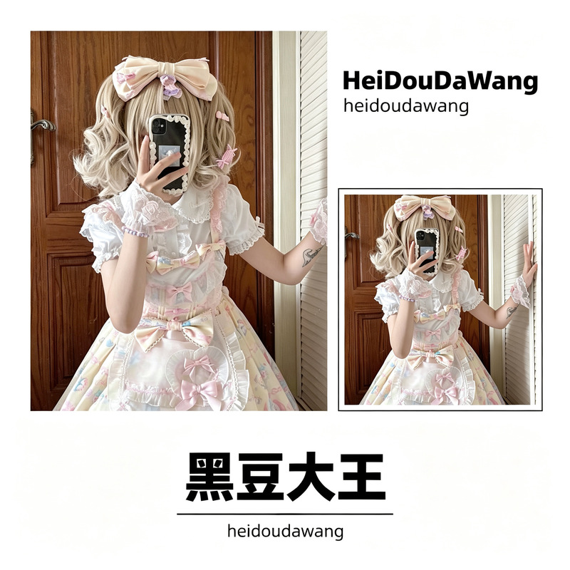 Homemade sweet cream style cute retro doll collar lace short-sleeve shirt, versatile for layering