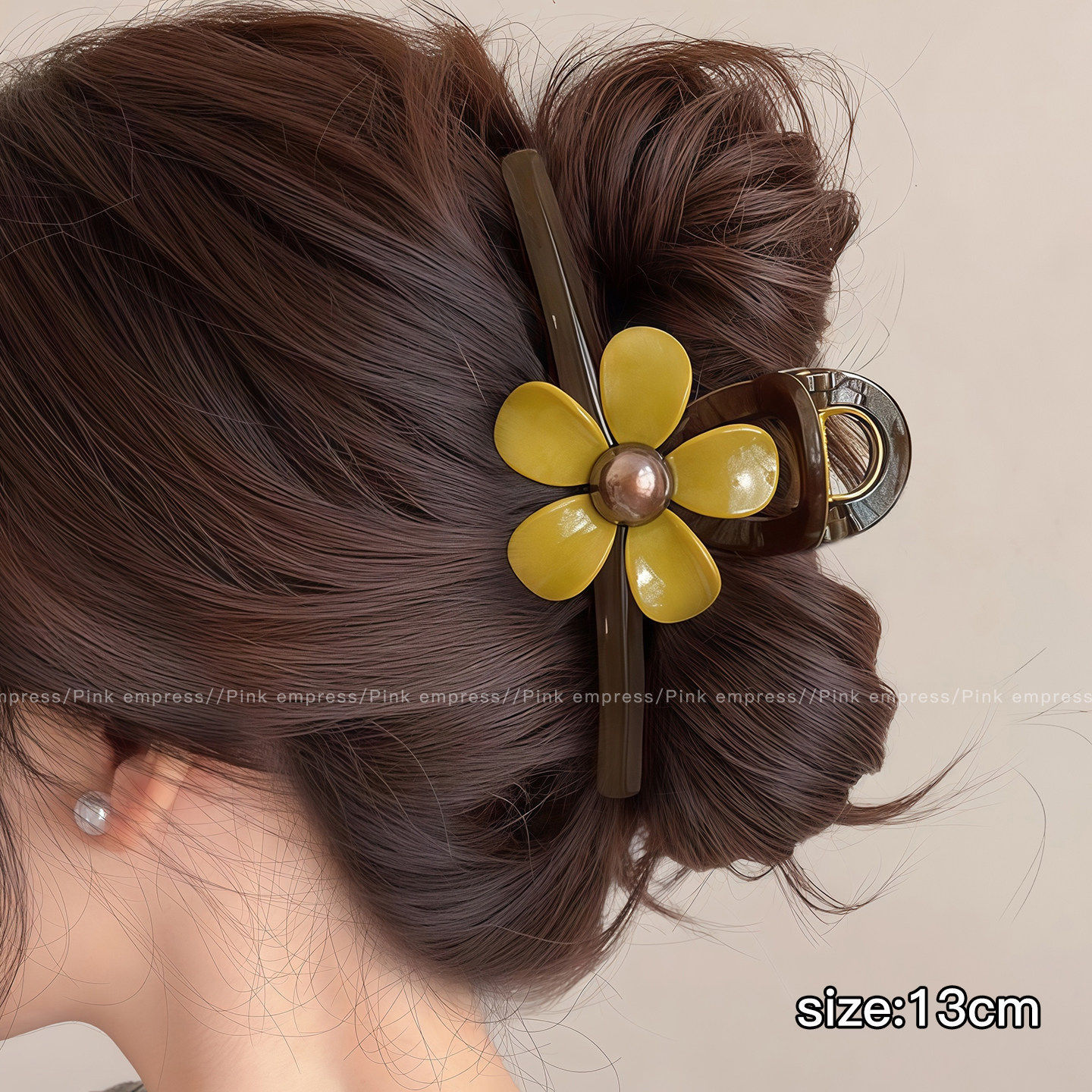 4# chocolate brown [large size] flower bead clip about 13cm