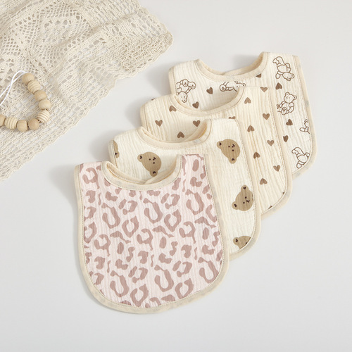 Korean style 6-layer cotton gauze U-shaped bib Zou Zou cloth saliva napkin rice bib newborn bib baby anti-vomiting milk towel