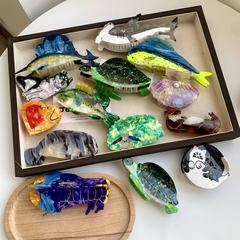 海洋系列鲨鱼贝壳抓夹高级感动物海龟醋酸发夹2025新款企鹅鲨鱼夹