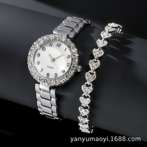 New TEMU Women's Diamond Set Watch Digital Fashion Bracelet Watch Set One Piece Wholesale