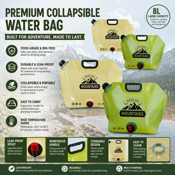 Cross-Border Portable Outdoor Water Storage Bag, Car Camping Equipment, Outdoor Hiking Folding Travel Plastic Outdoor Water Bag
