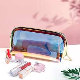 厂家镭射TPU女士化妆包便携彩虹半圆考试笔袋幻彩防水透明文具袋