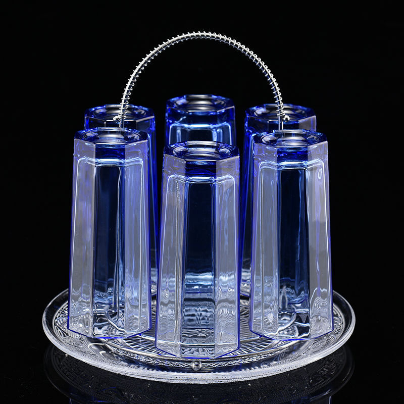 Glass Cup Household Set 6 Pieces with Tray Cup Holder Heat-Resistant Drinking Cup Tea Cup Juice Milk