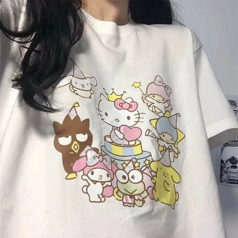Японский милый мультфильм Sanrio креативный дизайн милый простой стиль с короткими рукавами женская летняя футболка
