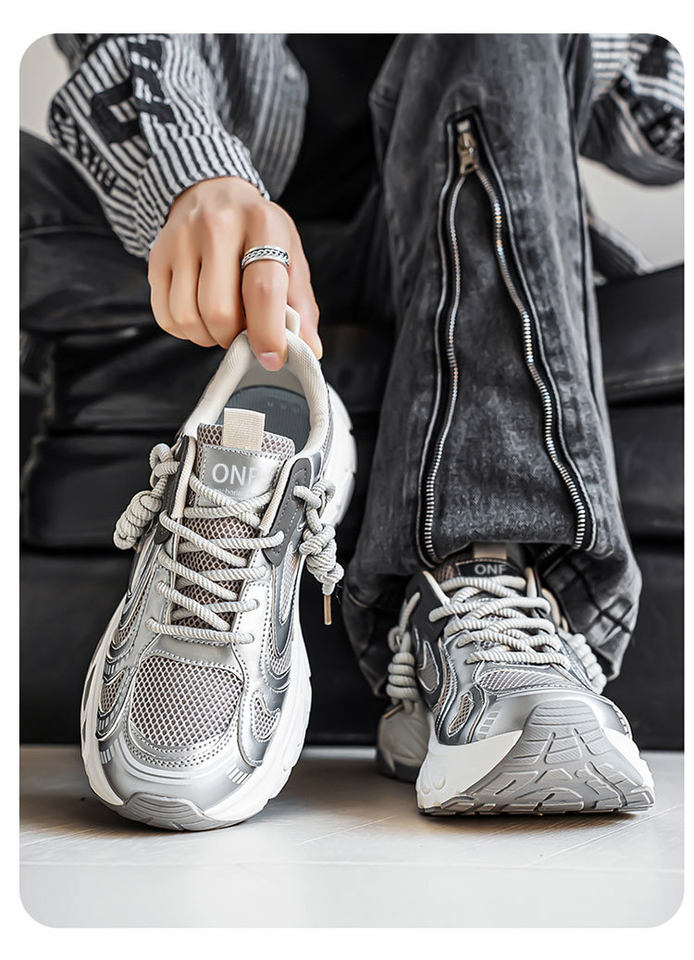 Giày sneaker dad shoes nam cỡ lớn, thân lưới thoáng khí, đế dày tăng chiều cao, gót 3–5 cm — D 71m Thẻ, D71 màu đen, D71 xám bạc chi tiết 9