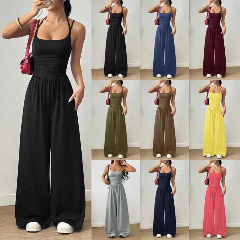 2026 European and American Cross-Border Amazon New Summer Style Women's Casual Strapless Jumpsuit Summer Wide-Leg Loose Fit 2026 European and American Cross-Border Amazon New Summer Style Women's Casual Strapless Jumpsuit Summer Wide-Leg Loose Fit