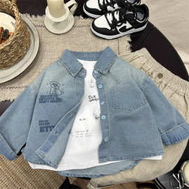 男童薄款软牛仔衬衫渐变色洋气外套2025春季中小童宝宝翻领衬衣潮
