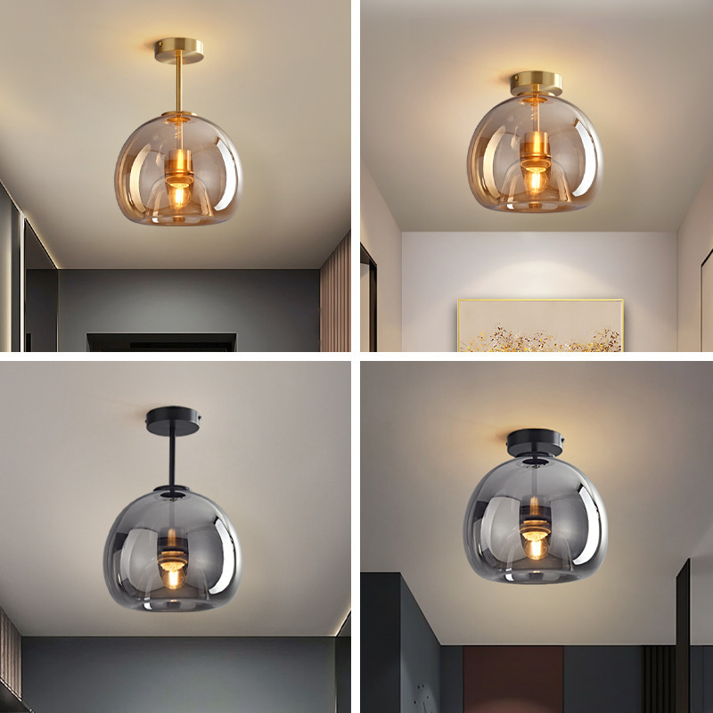 Nordic Light Luxury Post-modern Simple Entrance Balcony Lamp Corridor Lamp American Style Retro Round Glass Ceiling Lamp