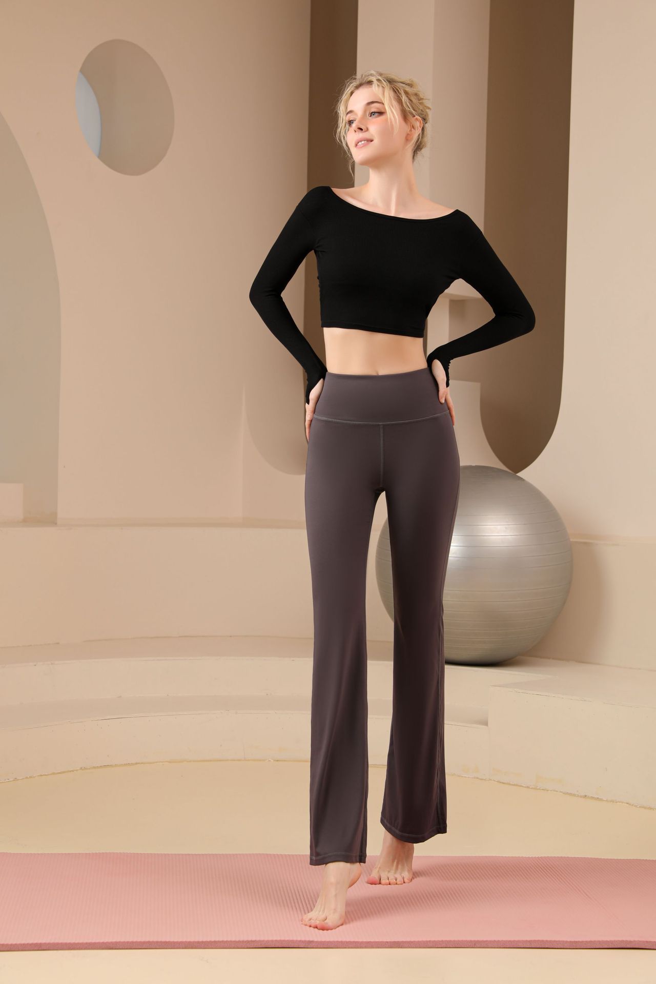 De Base Style Classique Couleur Unie Nylon Mélange De Chanvre Actif Bas Pantalon Évasé Leggings display picture 21