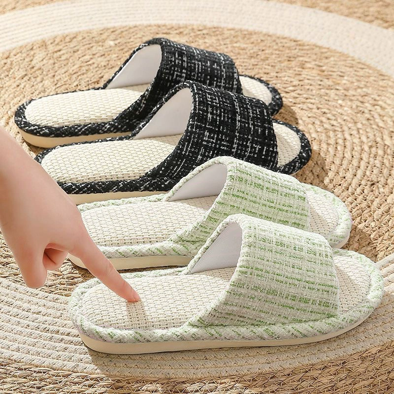 Дышащие всасывающие льняные тапочки женские весенние и летние домашние помещения бесшумные противоскользящие японские сезоны хлопчатобумажные холодные тапочки мужчины