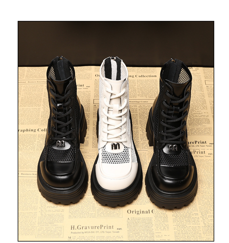Boot martin nữ đục lỗ đế dày gót thô ML5988-1 — Màu be, Màu đen chi tiết 16
