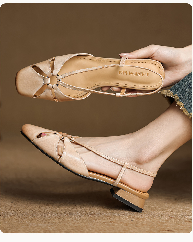 Sandal nữ quai ngang mũi nhọn phong cách vintage, gót thấp 3 cm — đen chi tiết 9