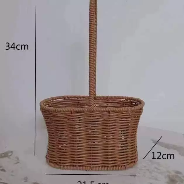 藤编手提插花花艺仿藤手工编织花店柳编花篮客厅摆件篮子编织风
