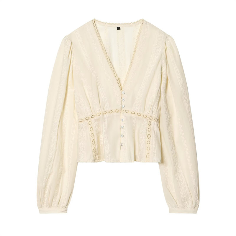 Myst&Za2026 New Summer Women's Clothing V-Neck Lace Embroidery Romantic Style Shirt Top 8741253